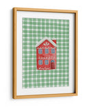 Casa navideña roja linda en cuadros verdes - Jolly and Dash | Cuadro decorativo de Canvas Lab