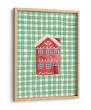 Casa navideña roja linda en cuadros verdes - Jolly and Dash | Cuadro decorativo de Canvas Lab