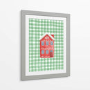 Casa navideña roja linda en cuadros verdes - Jolly and Dash | Cuadro decorativo de Canvas Lab