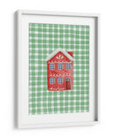 Casa navideña roja linda en cuadros verdes - Jolly and Dash | Cuadro decorativo de Canvas Lab
