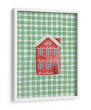 Casa navideña roja linda en cuadros verdes - Jolly and Dash | Cuadro decorativo de Canvas Lab
