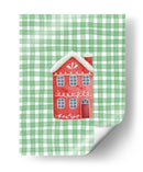 Casa navideña roja linda en cuadros verdes - Jolly and Dash | Cuadro decorativo de Canvas Lab