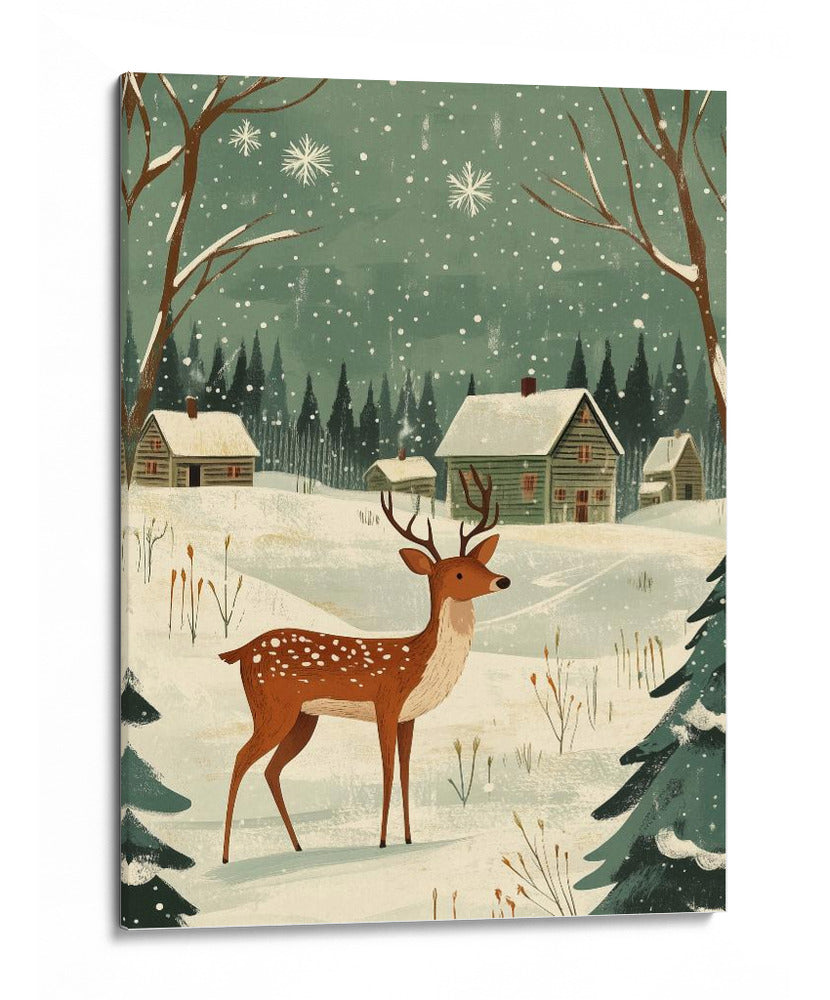 Ciervo Invierno Vacaciones Verde - Fluidys Studio | Cuadro decorativo de Canvas Lab