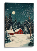Casas Rojas y Cielo Nocturno Nevado - Fluidys Studio | Cuadro decorativo de Canvas Lab
