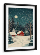 Casas Rojas y Cielo Nocturno Nevado - Fluidys Studio | Cuadro decorativo de Canvas Lab