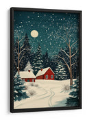 Casas Rojas y Cielo Nocturno Nevado - Fluidys Studio | Cuadro decorativo de Canvas Lab