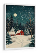 Casas Rojas y Cielo Nocturno Nevado - Fluidys Studio | Cuadro decorativo de Canvas Lab