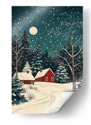 Casas Rojas y Cielo Nocturno Nevado - Fluidys Studio | Cuadro decorativo de Canvas Lab