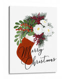 Calcetín floral Feliz Navidad en blanco - Rosana Laiz Blursbyai | Cuadro decorativo de Canvas Lab