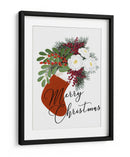 Calcetín floral Feliz Navidad en blanco - Rosana Laiz Blursbyai | Cuadro decorativo de Canvas Lab