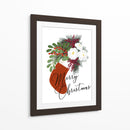 Calcetín floral Feliz Navidad en blanco - Rosana Laiz Blursbyai | Cuadro decorativo de Canvas Lab