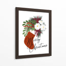 Calcetín floral Feliz Navidad en blanco - Rosana Laiz Blursbyai | Cuadro decorativo de Canvas Lab