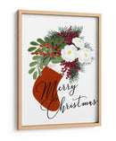 Calcetín floral Feliz Navidad en blanco - Rosana Laiz Blursbyai | Cuadro decorativo de Canvas Lab
