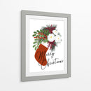 Calcetín floral Feliz Navidad en blanco - Rosana Laiz Blursbyai | Cuadro decorativo de Canvas Lab
