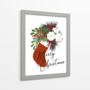 Calcetín floral Feliz Navidad en blanco - Rosana Laiz Blursbyai | Cuadro decorativo de Canvas Lab