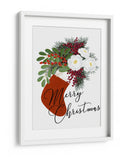 Calcetín floral Feliz Navidad en blanco - Rosana Laiz Blursbyai | Cuadro decorativo de Canvas Lab