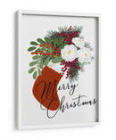 Calcetín floral Feliz Navidad en blanco - Rosana Laiz Blursbyai | Cuadro decorativo de Canvas Lab
