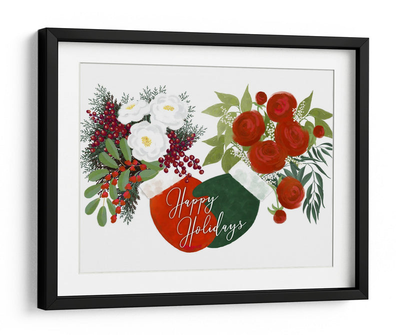 Mitones florales Felices fiestas en blanco - Rosana Laiz Blursbyai | Cuadro decorativo de Canvas Lab