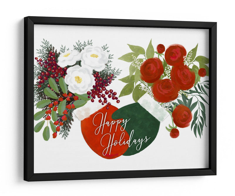 Mitones florales Felices fiestas en blanco - Rosana Laiz Blursbyai | Cuadro decorativo de Canvas Lab