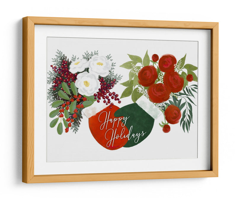 Mitones florales Felices fiestas en blanco - Rosana Laiz Blursbyai | Cuadro decorativo de Canvas Lab