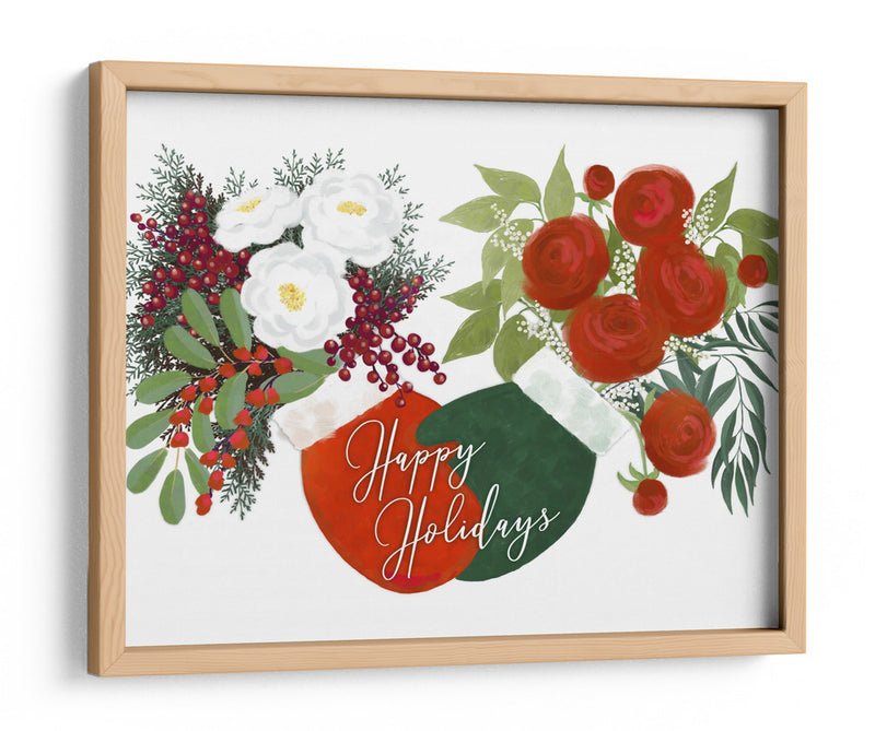 Mitones florales Felices fiestas en blanco - Rosana Laiz Blursbyai | Cuadro decorativo de Canvas Lab