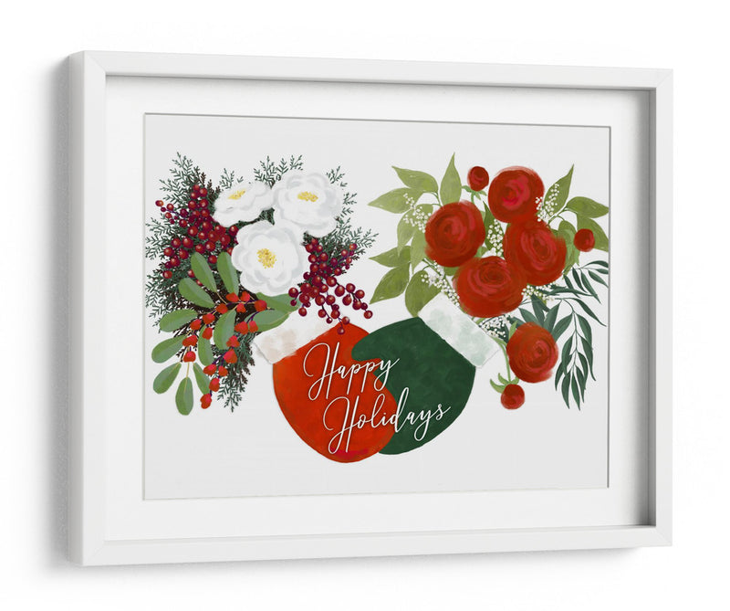 Mitones florales Felices fiestas en blanco - Rosana Laiz Blursbyai | Cuadro decorativo de Canvas Lab