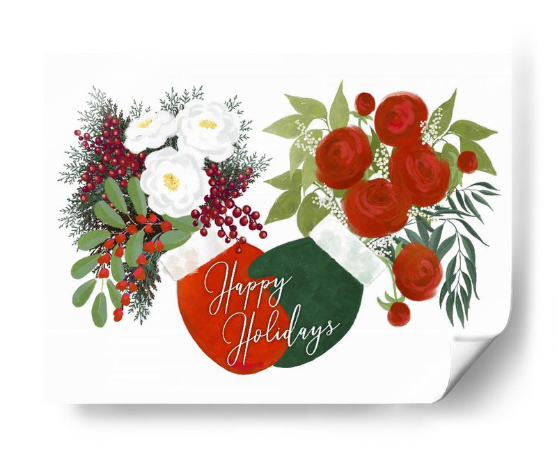 Mitones florales Felices fiestas en blanco - Rosana Laiz Blursbyai | Cuadro decorativo de Canvas Lab