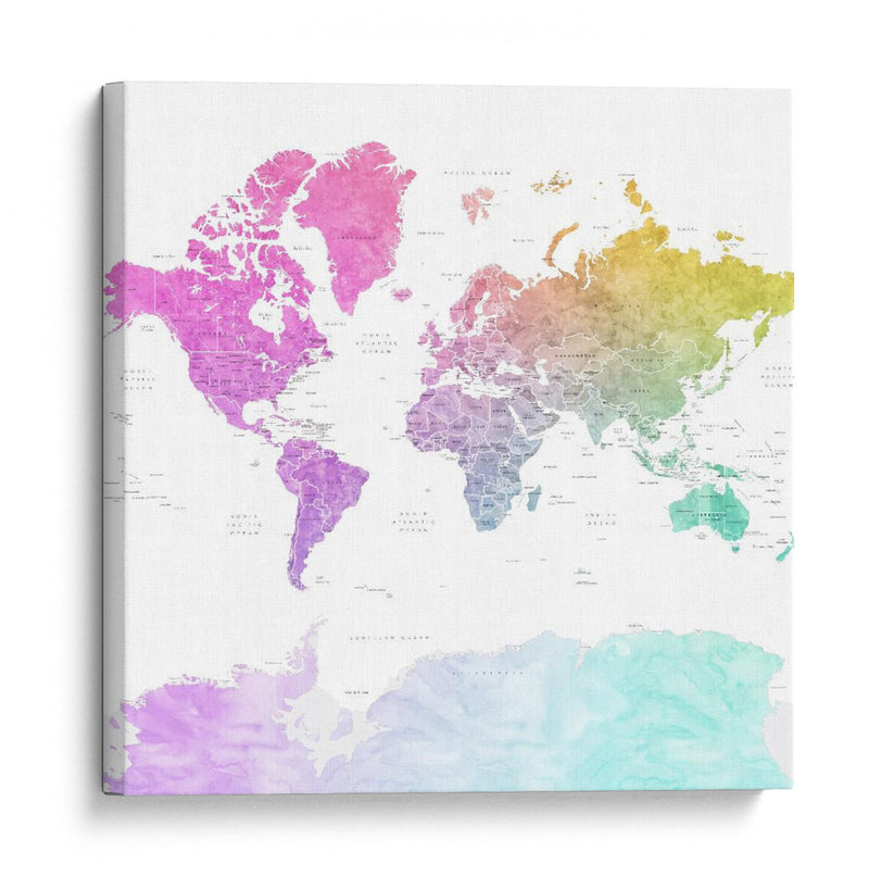 Mapa mundial con países Leo - Rosana Laiz Blursbyai | Cuadro decorativo de Canvas Lab