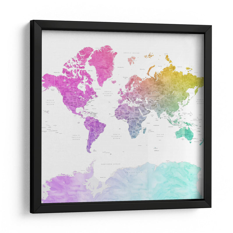 Mapa mundial con países Leo - Rosana Laiz Blursbyai | Cuadro decorativo de Canvas Lab