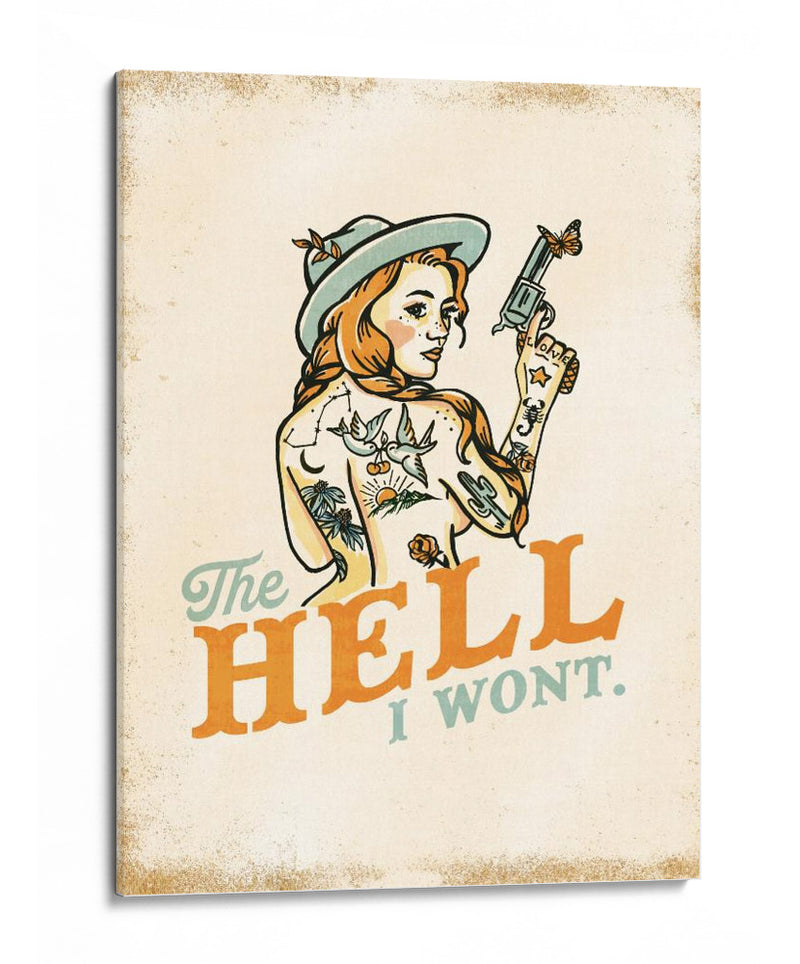 The Hell I Won't chica pin-up atrevida con tatuajes - The Whiskey Ginger | Cuadro decorativo de Canvas Lab