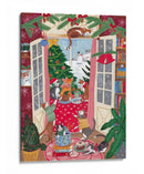 Gatos en la ventana en una Navidad nevada con colores brillantes - Caroline Bonne Muller | Cuadro decorativo de Canvas Lab