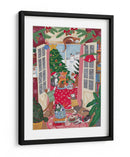 Gatos en la ventana en una Navidad nevada con colores brillantes - Caroline Bonne Muller | Cuadro decorativo de Canvas Lab