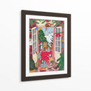 Gatos en la ventana en una Navidad nevada con colores brillantes - Caroline Bonne Muller | Cuadro decorativo de Canvas Lab