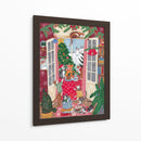 Gatos en la ventana en una Navidad nevada con colores brillantes - Caroline Bonne Muller | Cuadro decorativo de Canvas Lab