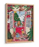 Gatos en la ventana en una Navidad nevada con colores brillantes - Caroline Bonne Muller | Cuadro decorativo de Canvas Lab