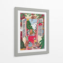 Gatos en la ventana en una Navidad nevada con colores brillantes - Caroline Bonne Muller | Cuadro decorativo de Canvas Lab