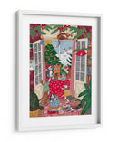Gatos en la ventana en una Navidad nevada con colores brillantes - Caroline Bonne Muller | Cuadro decorativo de Canvas Lab