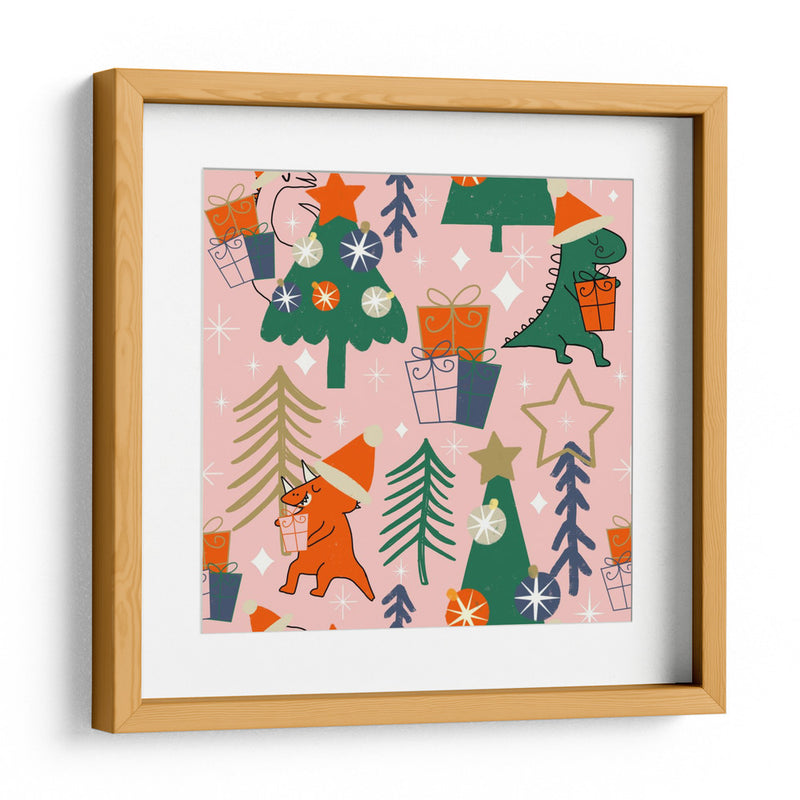 Fiesta de Navidad de Dinosaurios Rosa - Susana Costa | Cuadro decorativo de Canvas Lab
