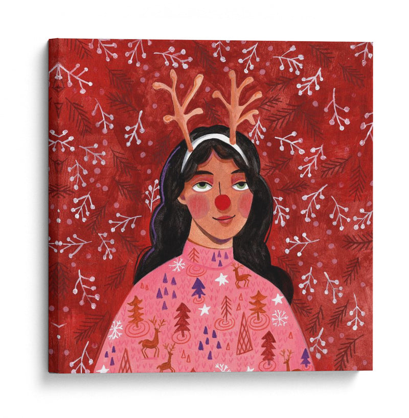 Retrato de mujer moderno abstracto de Navidad - Caroline Bonne Muller | Cuadro decorativo de Canvas Lab
