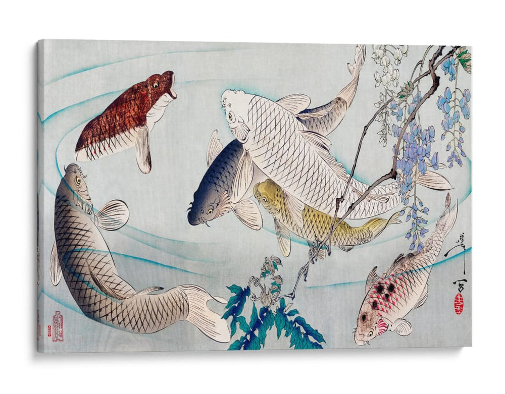 Seis carpas nadando bajo la glicina (1889) II - Tsukioka Yoshitoshi | Cuadro decorativo de Canvas Lab