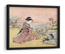 Mujer japonesa recogiendo crisantemos (1725 1770) Grabado en madera vintage - Fluidys Harunobu | Cuadro decorativo de Canvas Lab