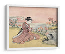 Mujer japonesa recogiendo crisantemos (1725 1770) Grabado en madera vintage - Fluidys Harunobu | Cuadro decorativo de Canvas Lab