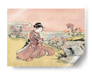 Mujer japonesa recogiendo crisantemos (1725 1770) Grabado en madera vintage - Fluidys Harunobu | Cuadro decorativo de Canvas Lab