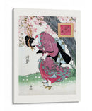 Mujer japonesa y flor de cerezo (1828) grabados vintage de madera con borde - Keisai Eisen | Cuadro decorativo de Canvas Lab