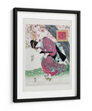 Mujer japonesa y flor de cerezo (1828) grabados vintage de madera con borde - Keisai Eisen | Cuadro decorativo de Canvas Lab