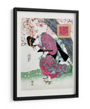 Mujer japonesa y flor de cerezo (1828) grabados vintage de madera con borde - Keisai Eisen | Cuadro decorativo de Canvas Lab