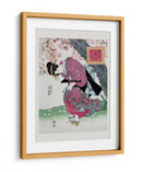 Mujer japonesa y flor de cerezo (1828) grabados vintage de madera con borde - Keisai Eisen | Cuadro decorativo de Canvas Lab