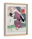 Mujer japonesa y flor de cerezo (1828) grabados vintage de madera con borde - Keisai Eisen | Cuadro decorativo de Canvas Lab