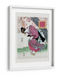 Mujer japonesa y flor de cerezo (1828) grabados vintage de madera con borde - Keisai Eisen | Cuadro decorativo de Canvas Lab