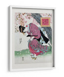 Mujer japonesa y flor de cerezo (1828) grabados vintage de madera con borde - Keisai Eisen | Cuadro decorativo de Canvas Lab